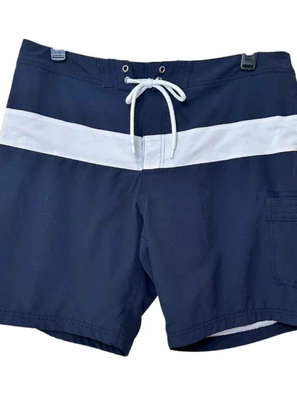 J Crew Flex Swimwear Men's Bathing Suit Swim Trunks Shorts Size 35 Navy White